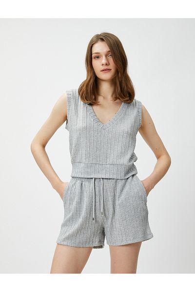 Koton Tie Waist Shorts with Knitted Motif