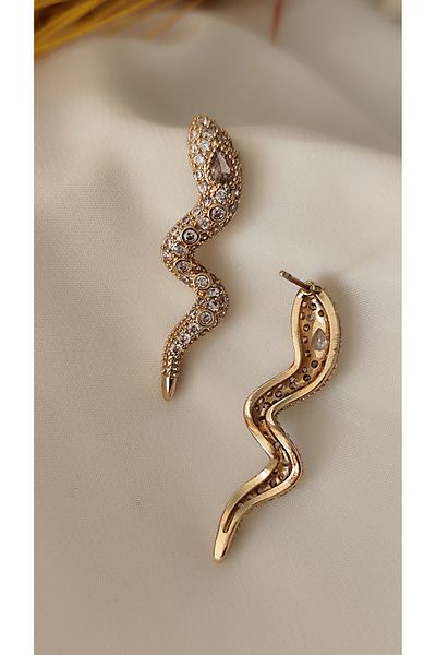 İPAR AKSESUAR Snake Gold Earring with Zircon Drop Stone