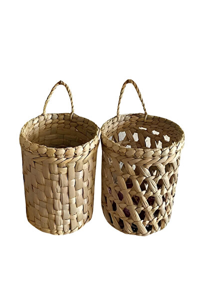 HAKİCİ HOME Dekoratif Çok Amaçlı 2’li Doğal El Yapımı Hasır Saksı Sepet 10X15CM