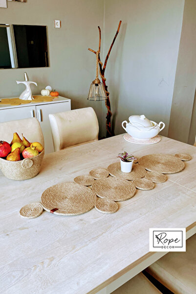 Rope Decor Doğal Jüt Hasır Runner, 100x30cm, El Yapımı Jüt Halat Salon Sehpa ...