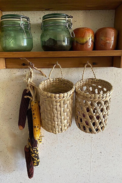 HAKİCİ Dekoratif Çok Amaçlı 2’li Doğal El Yapımı Hasır Saksı Sepet 10X15CM