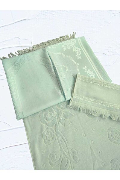 GONCA TEKSTİL Etamin İşlemelik Seccade Takımı Bohça Seccade 2 Havlu