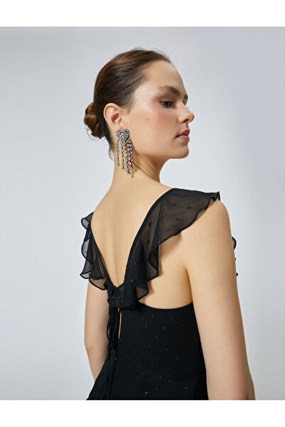 Koton Μίνι φόρεμα με βολάν, αμάνικο πίσω λεπτομέρεια, λεπτή εφαρμογή με λαιμόκοψη