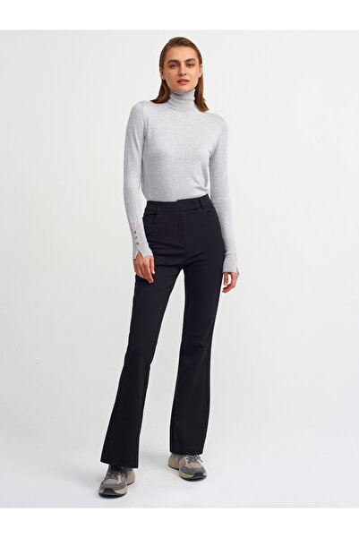 Dilvin 1268 Model Turtleneck and Drop Sleeve Sweater - Gray Melange