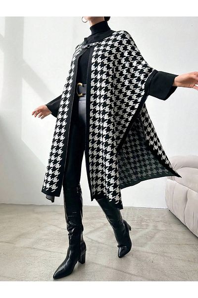 sportiness women's houndstooth patterned Poncho