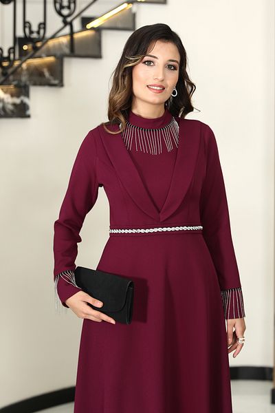 Aymira Tesettur Chain Flared Hijab Evening Dress