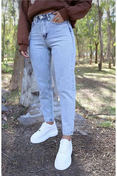 Asia Snow Wash High Waist Lycra Free Mom Jean Boyfrend Jeans