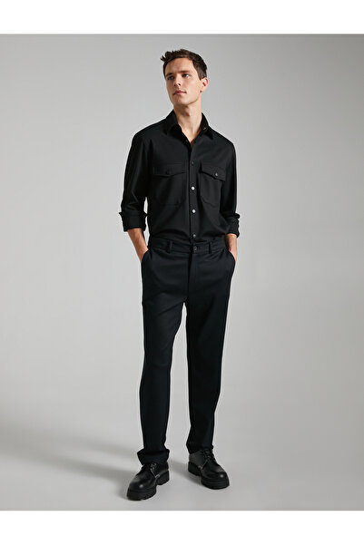 Koton Základní tkané kalhoty s knoflíky a detailem kapes