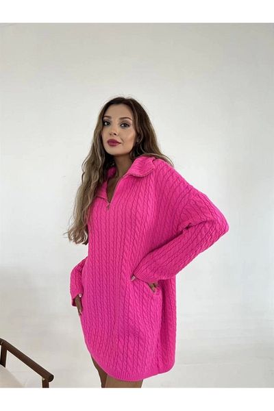 Lukas 3703 Tricoturi Păr Tricotat Pulover cu fermoar-fucsia