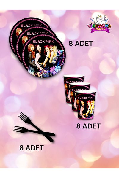 VibeHome 8-Person Black Pink Themed Super Eco Set - for Birthday Party and Fun Events