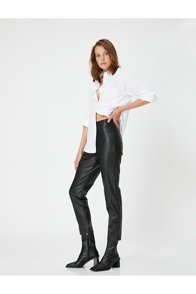 Koton Kunstlederhose mit schmalem Bein, gerippt