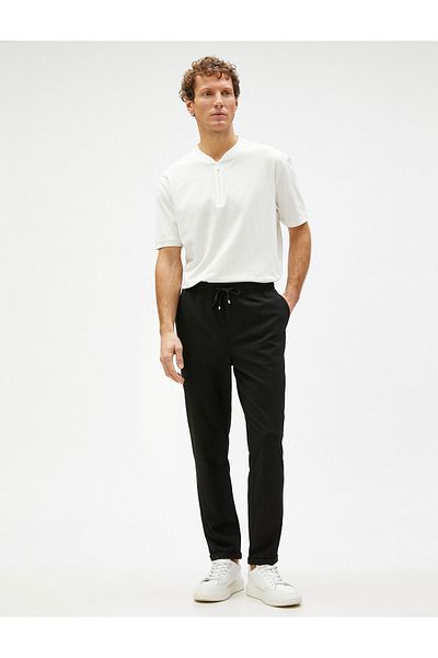 Koton Basic Woven Trousers with Lace Waist and Pocket Detail