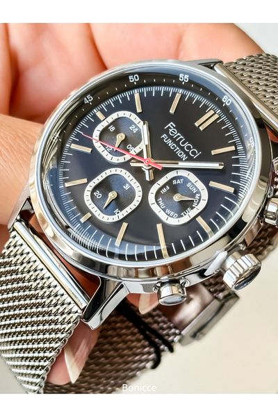 Ferrucci Functions: Active Navy Blue Color Steel Strap Waterproof Men's Wristwatch + bracelet