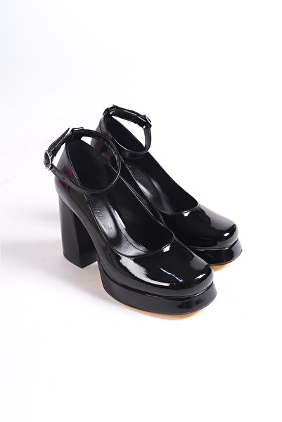 Moda Değirmeni Black Patent Leather Women's Platform Heeled Shoes BG1115-119-0006