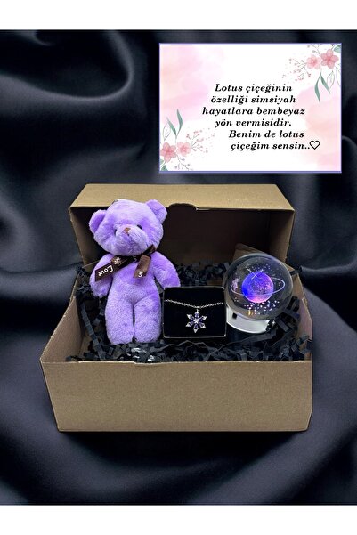 Lapidaria Ayıcık, Lotus Kamelya Çiçeği Kolye ve Satürn Temalı Işıklı  Dolunay...