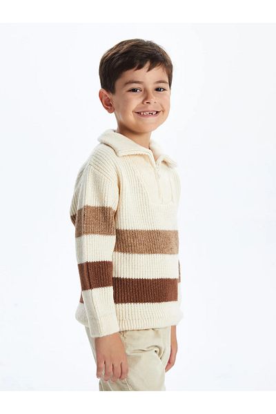 LC Waikiki Kids Beige Stand Collar Boy's Knitwear Sweater