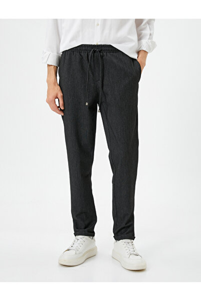 Koton Kumaş Pantolon Slim Fit Beli Bağcıklı Dar Paça Cepli