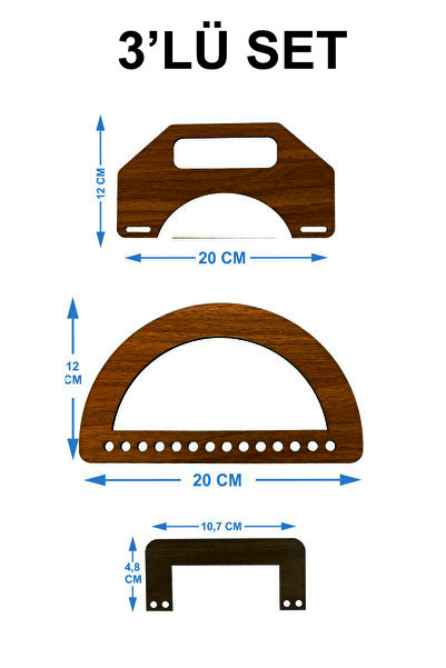 SET OF 3 Wooden Bag Handle (3 PAIRS ) ( 6 PCS ) ( BROWN)