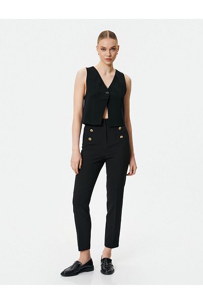 Koton Cigarette Fabric Pants High Waist Gold Buttoned