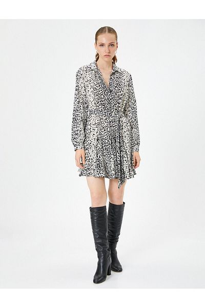 Koton Košilové šaty Mini leopardí vzorované páskem rozšířené