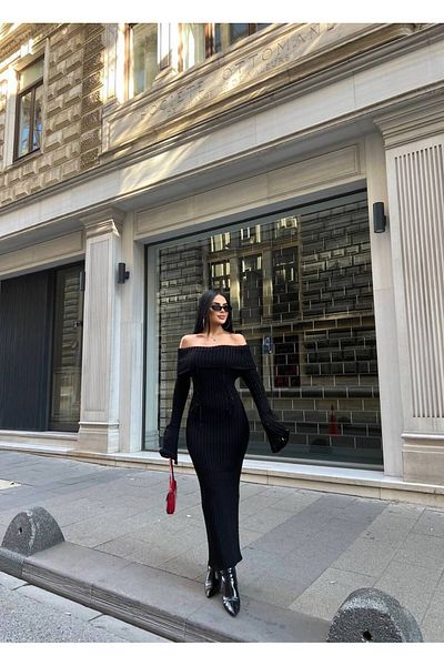 LB Laluna Butik Rochie de damă cu guler Madonna cu mânecă lungă