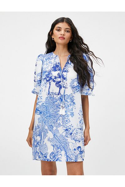 Koton Short Dress Tassel Detailed Balloon Sleeve