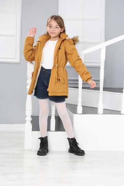 Jannock Kız Çocuk Su ve Rüzgar Geçirmez Kürk Astarlı Çıkarılabilir Kapüşonlu Mont Kaban