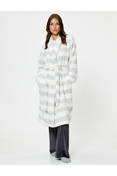 Koton القطبية القطيفة خلع الملابس ثوب ميدي الحجم مربوط الخصر