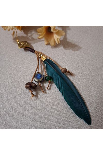 azra takı tasarım Women's Handmade, Authentic, Bohemian, Hippie, Ethnic Green, Feather, Dangle Earrings