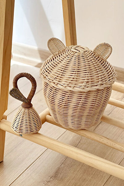 HAKİCİ Dekoratif Rattan Bambu Kulaklı Sepet / Rattan Bambu Çıngırak