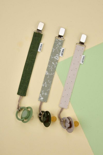 e&f Store set of 3 linen Green Floral Polka Dot Baby Pacifier Chain - Certified Cotton strap