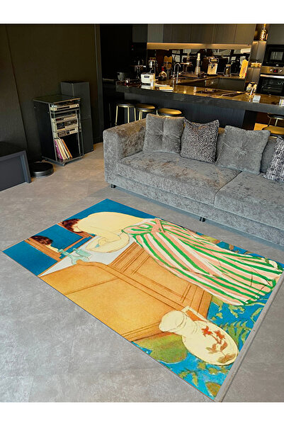 Rugs Modern Halı Yılmaz Koleksiyonu Pastel Renkler Sanatsal Kadın Figürü ve B...