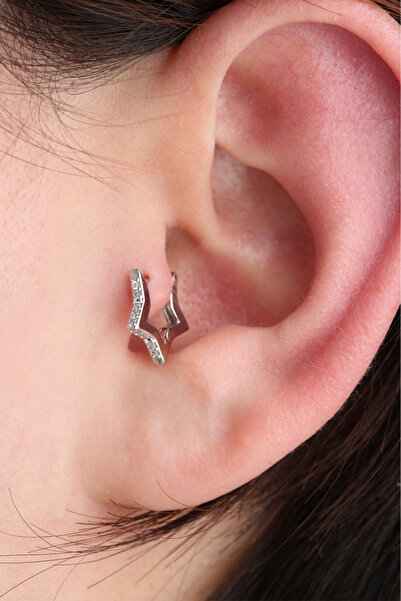 VLM AKSESUAR Yıldız Taşlı Halka Tragus Helix Cerrahi Çelik Piercing (6mm)