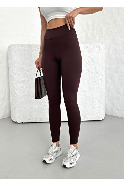 Babelook Dámské hnědé zimní fleecové legíny se šňůrou