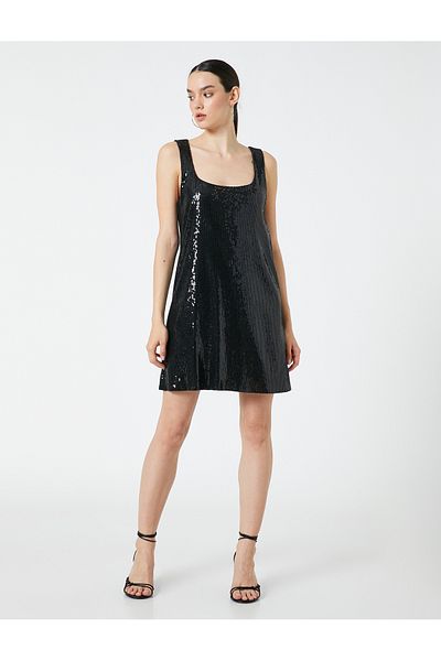 Koton Mini-Abendkleid mit Pailletten, U-Ausschnitt, ärmellos