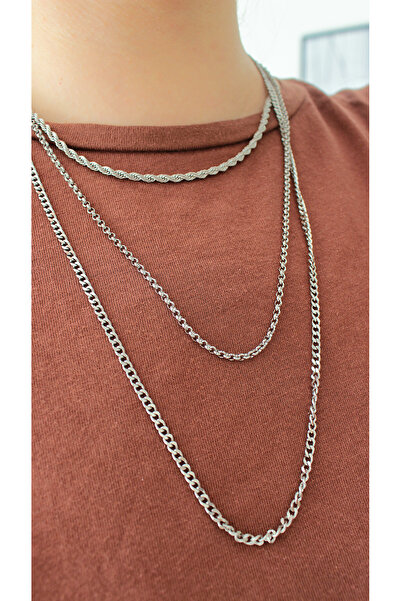 nevamor قلادة سلسلة ثلاثية من الفولاذ باللون الفضي