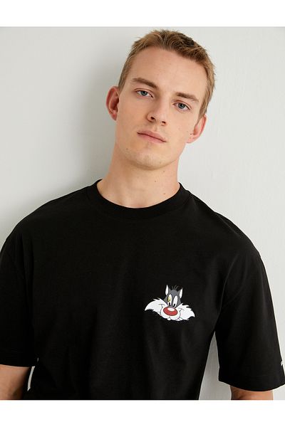 Koton Sylvester Licensed Oversize βαμβακερό μπλουζάκι - κοντό μανίκι, λαιμόκοψη