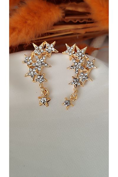 İPAR AKSESUAR Zircon Star Metal Gold Earring
