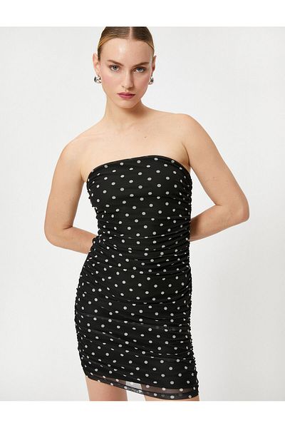 Koton Trägerloses Minikleid mit Polka Dots und drapiertem Chiffon