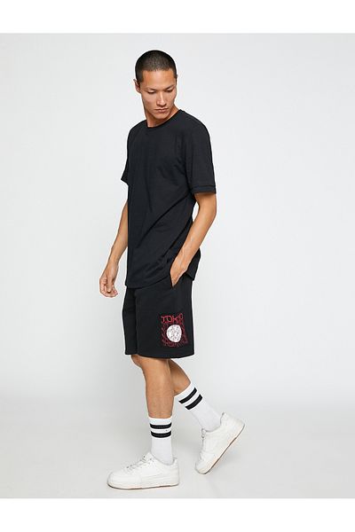 Koton Basic Sports Shorts with Far East Print, Waist Lace, Pocket