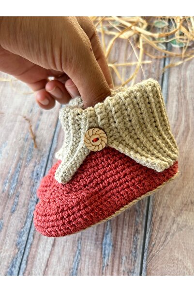 seraskids Hand Knitted Brick Color Baby Boots Booties