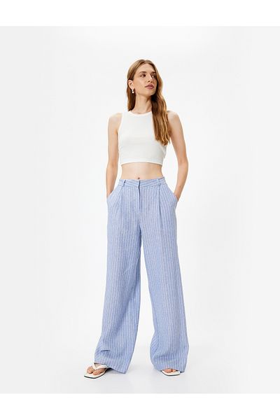 Koton Pantaloni largi din in, buzunare, detaliu pliat, potrivire largi