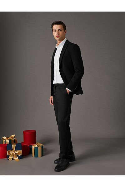 Koton Stoffhose, schmale Passform, Spitze, Taille, Tasche, detailliert, knöchellang