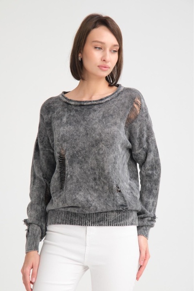 Su Moda Pletený dámský svetr - roztrhaný, rolák, dlouhý rukáv, sportovní