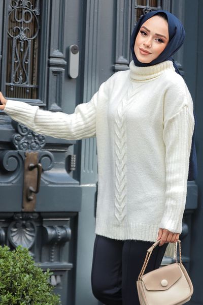 Neva Style منقوشة إكرو الحجاب تريكو سترة تونيك 20441E