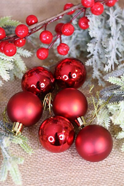 CANSIN Ornament pentru brad de Crăciun 6 bucăți bile de 4 cm ROȘU