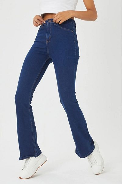 SANTA BELLA Blugi Linda Dark Blue Flare - Pantaloni de denim din Lycra cu talie super înaltă