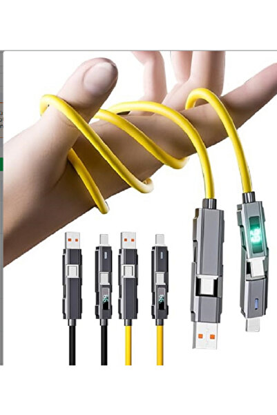 teknosepetim Led Işıklı Turbo Şarj Kablosu 4 iN 1 65W/27W Metal Kopmaz Dayanı...