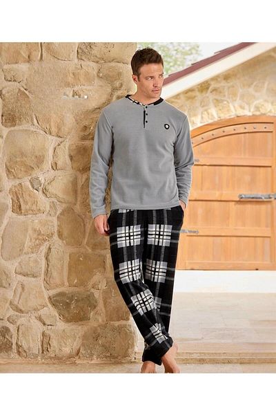 Pijamoni Ανδρικό σετ πιτζάμες με κουμπιά χειμερινό φλις 6100/3 - 1 Τεμάχιο