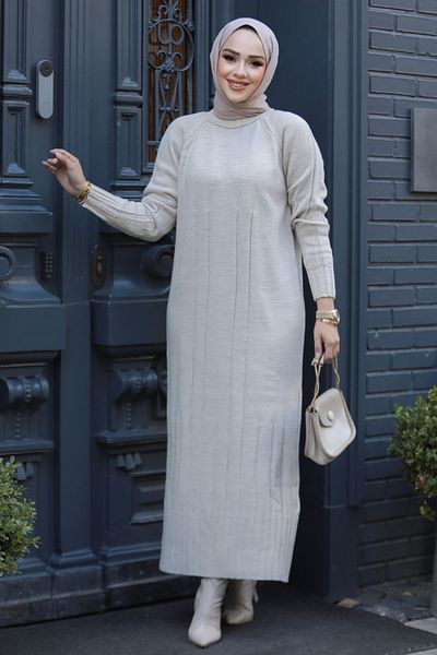 Neva Style Rochie Hijab Tricotaj Bej - 31230BEIG